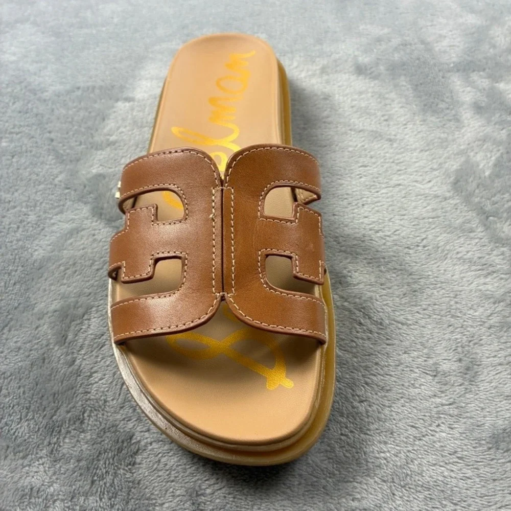 Sam Edelman Valeri Platform Slide Sandals Womens 6M Brown Leather Cutout Logo - Picture 13 of 15